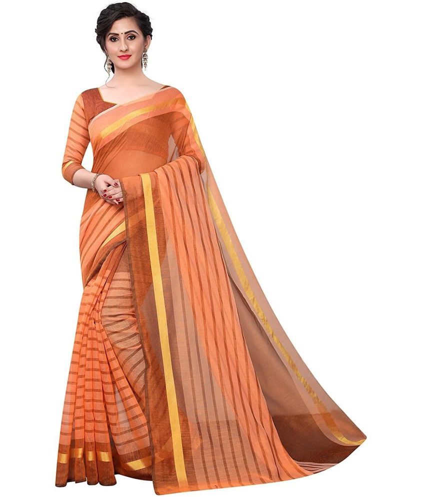     			RUNAYA NX Cotton Blend Printed Saree With Stitched Blouse ( Orange , Pack of 1 )