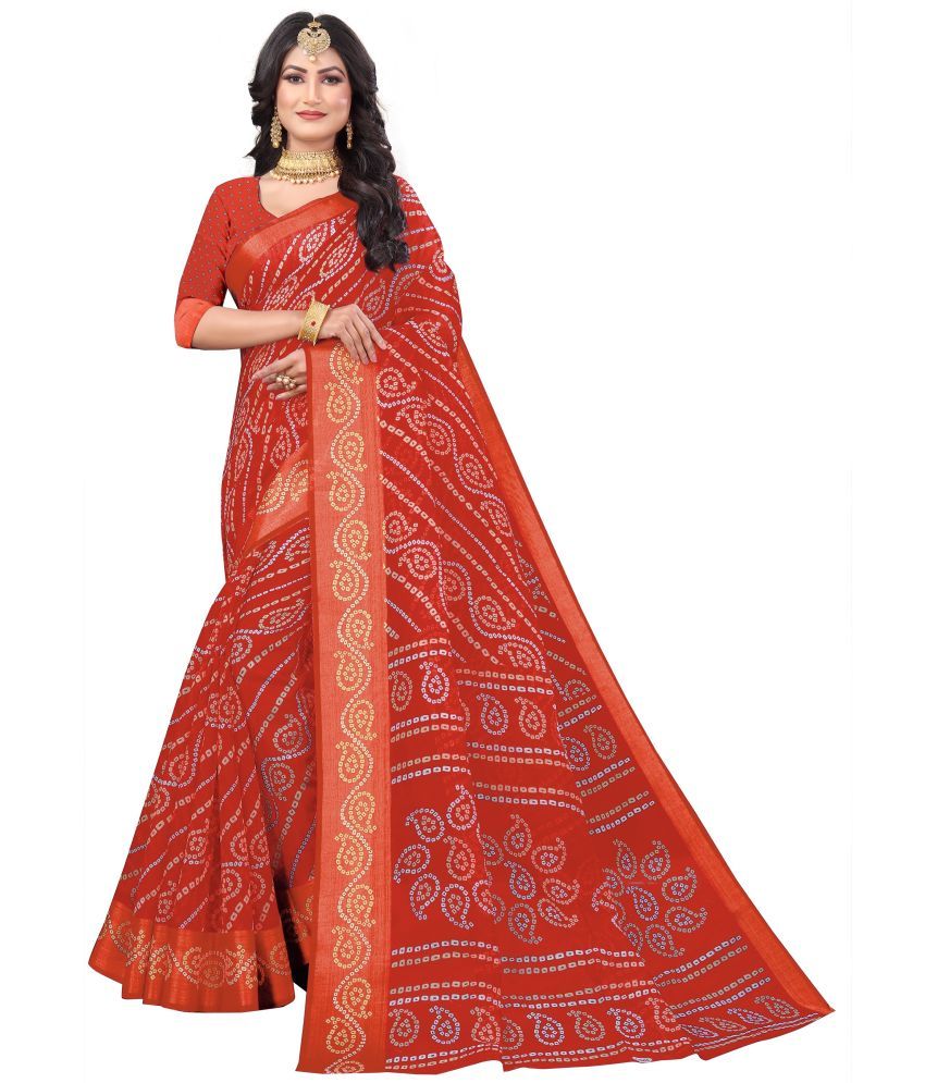     			RUNAYA NX Cotton Blend Printed Saree With Blouse Piece ( Red , Pack of 1 )