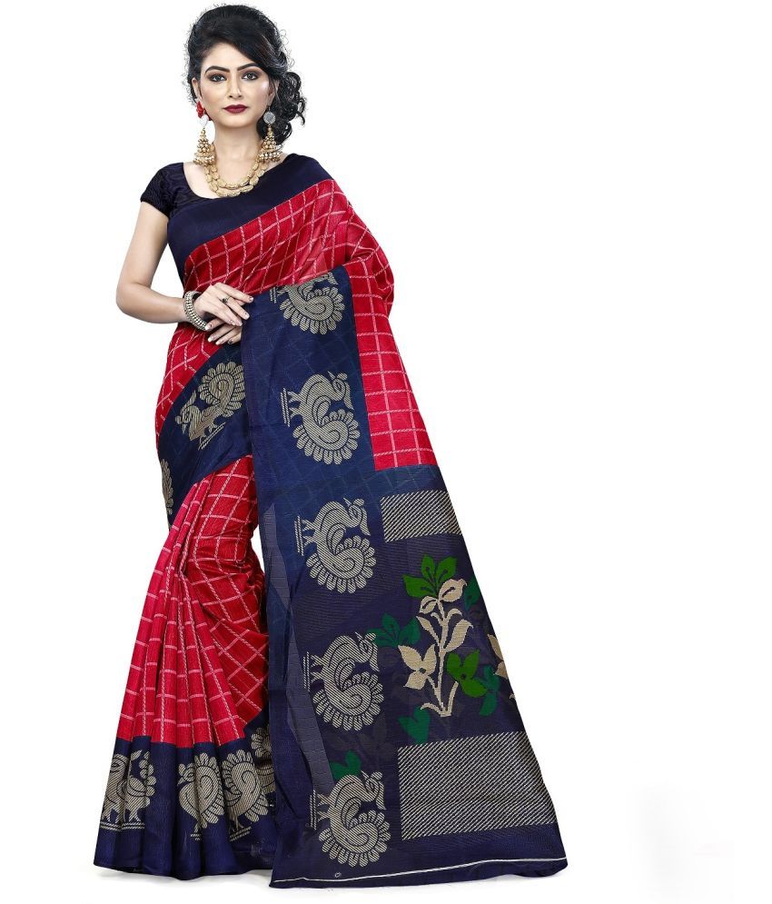     			RUNAYA NX Cotton Blend Printed Saree With Blouse Piece ( Red , Pack of 1 )