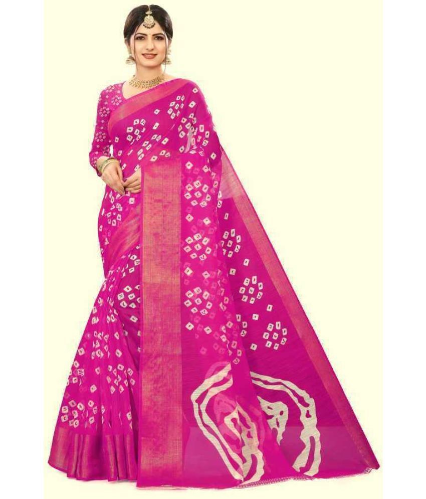     			RUNAYA NX Cotton Silk Printed Saree With Blouse Piece ( Pink , Pack of 1 )