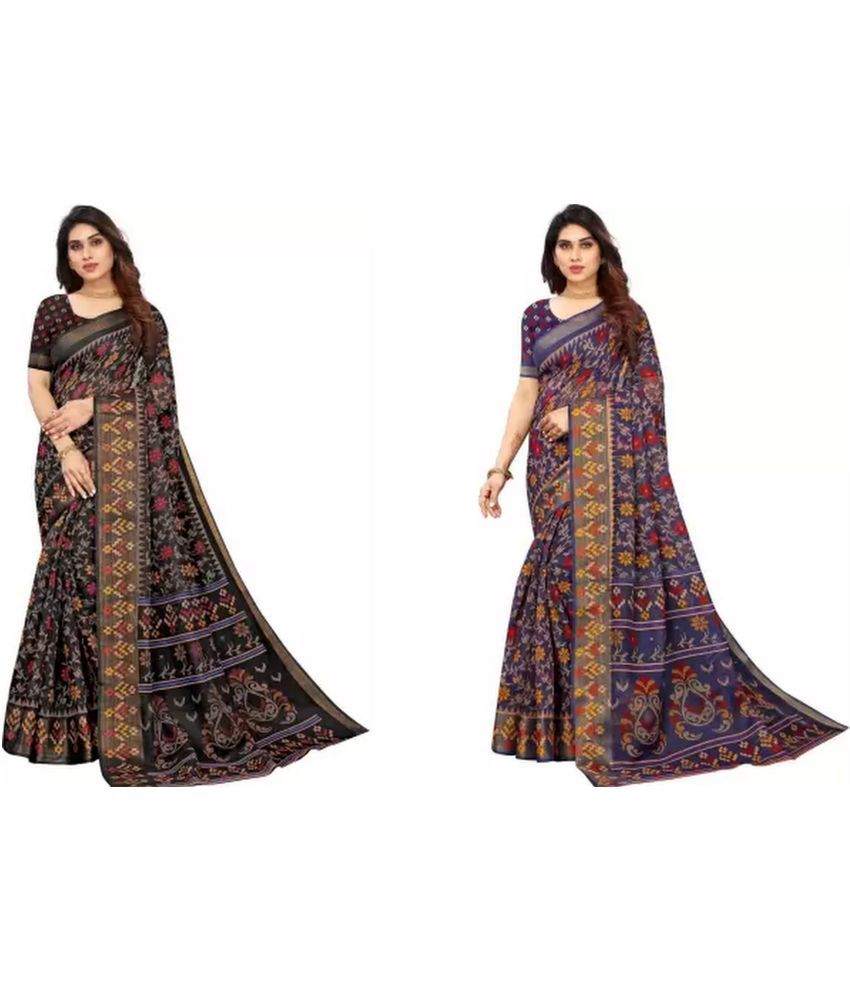     			RUNAYA NX Cotton Silk Printed Saree With Blouse Piece ( Multicolor , Pack of 2 )