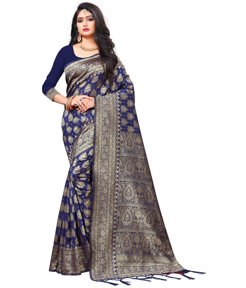     			RUNAYA NX Cotton Silk Printed Saree With Blouse Piece ( Blue , Pack of 1 )