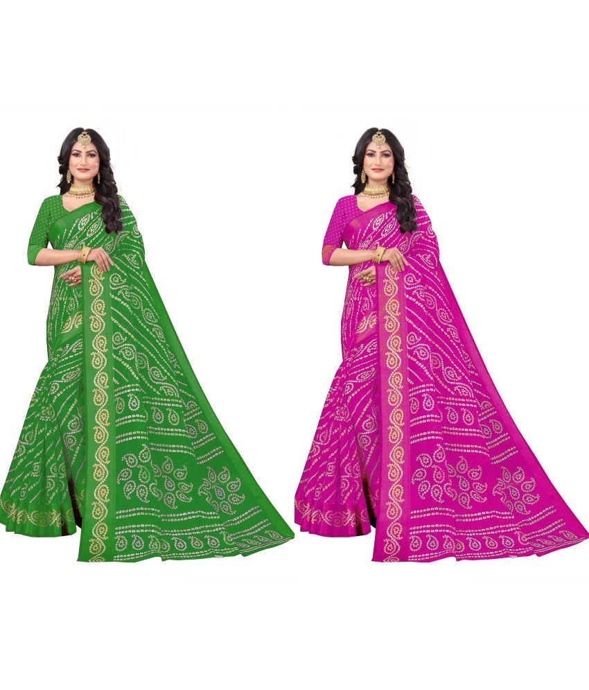     			RUNAYA NX Cotton Silk Printed Saree With Blouse Piece ( Multicolor , Pack of 2 )