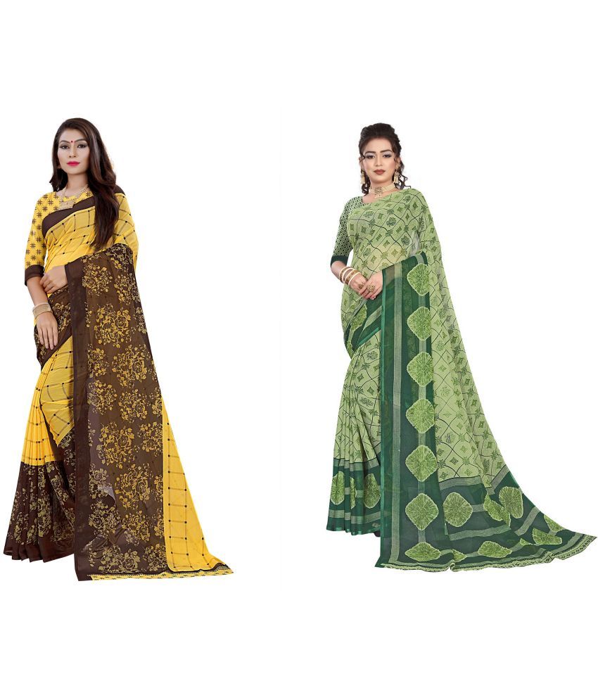     			RUNAYA NX Georgette Printed Saree With Blouse Piece ( Multicolor , Pack of 2 )