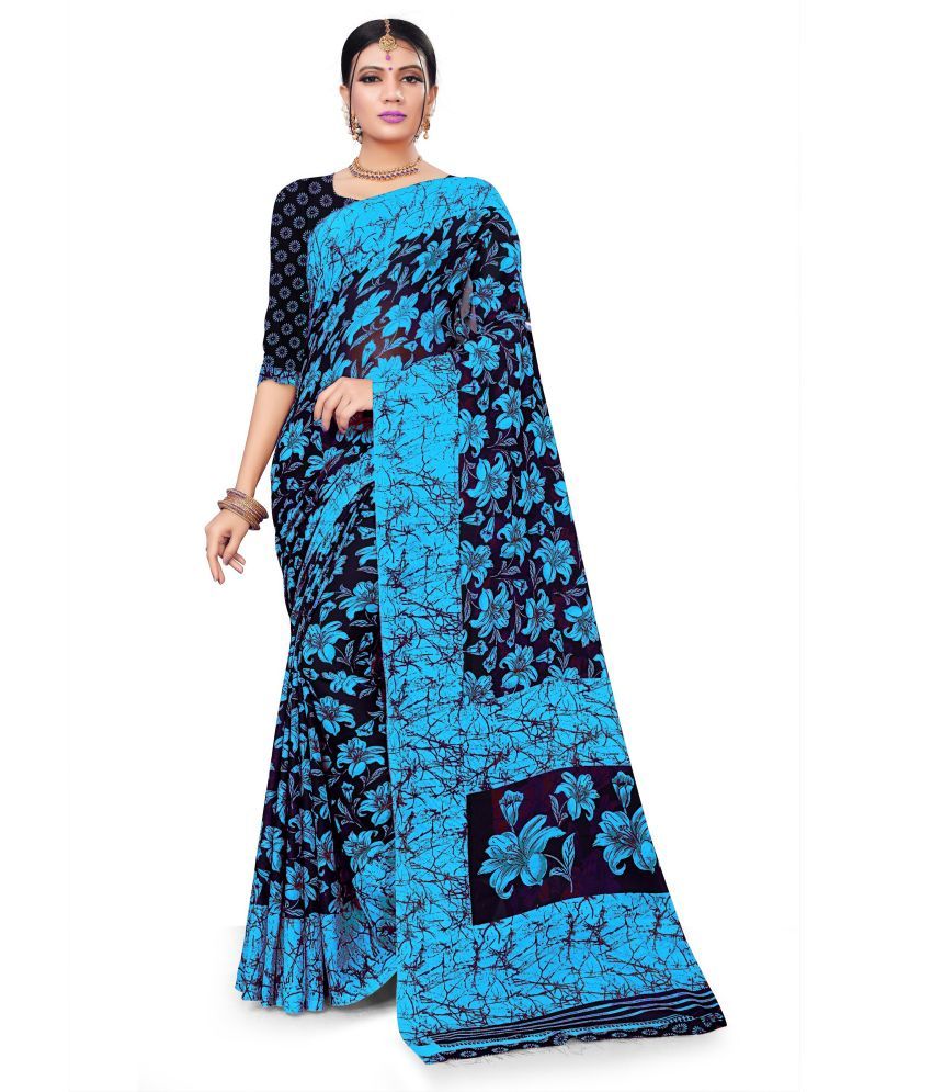     			RUNAYA NX Georgette Printed Saree With Blouse Piece ( Blue , Pack of 1 )