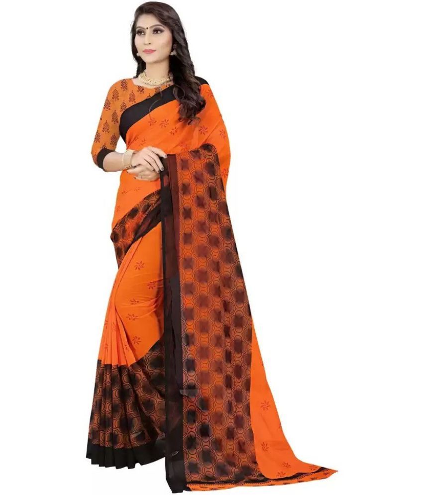     			RUNAYA NX Georgette Printed Saree With Blouse Piece ( Orange , Pack of 1 )