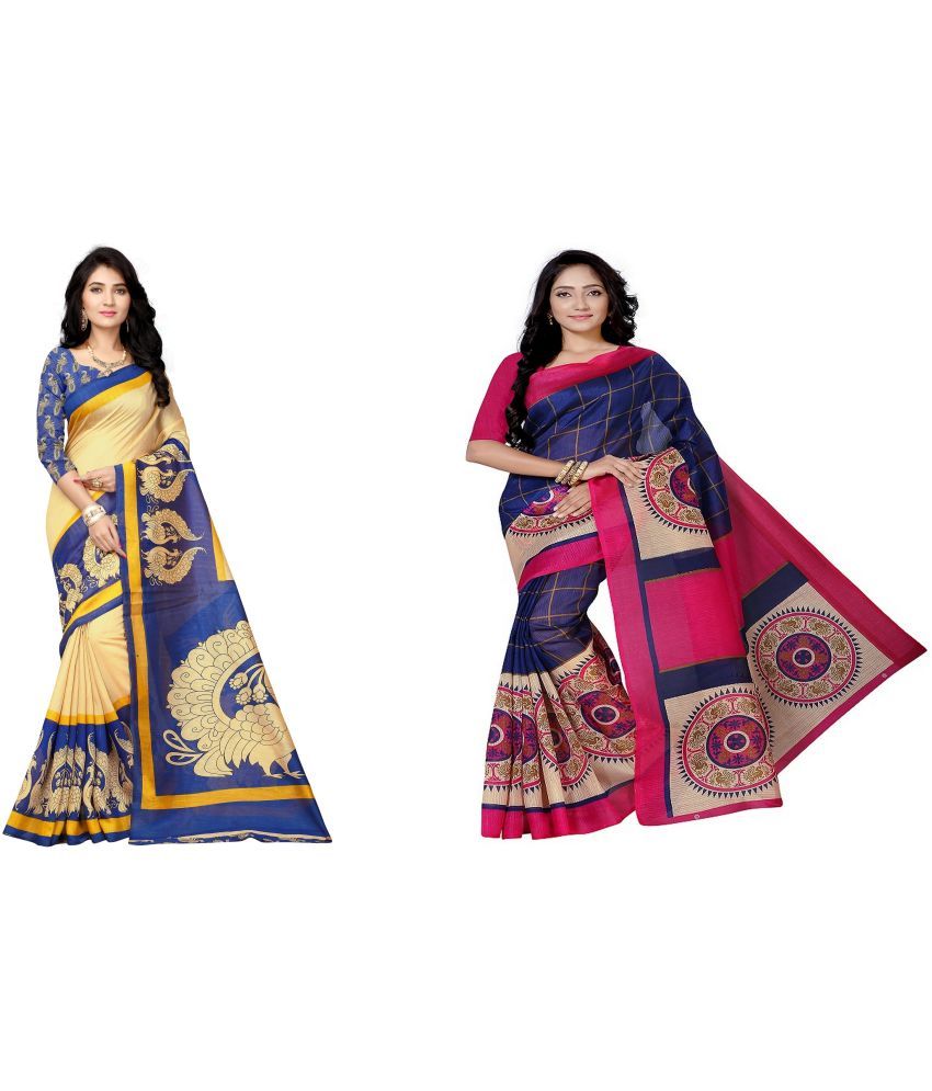     			RUNAYA NX Silk Blend Printed Saree With Blouse Piece ( Multicolor , Pack of 2 )