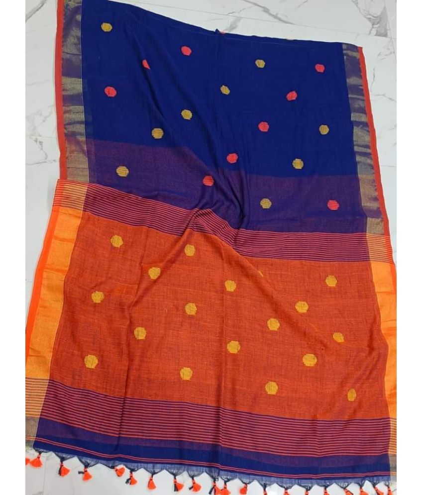     			SARADA HANDLOOM Cotton Printed Saree With Blouse Piece ( Blue , Pack of 1 )