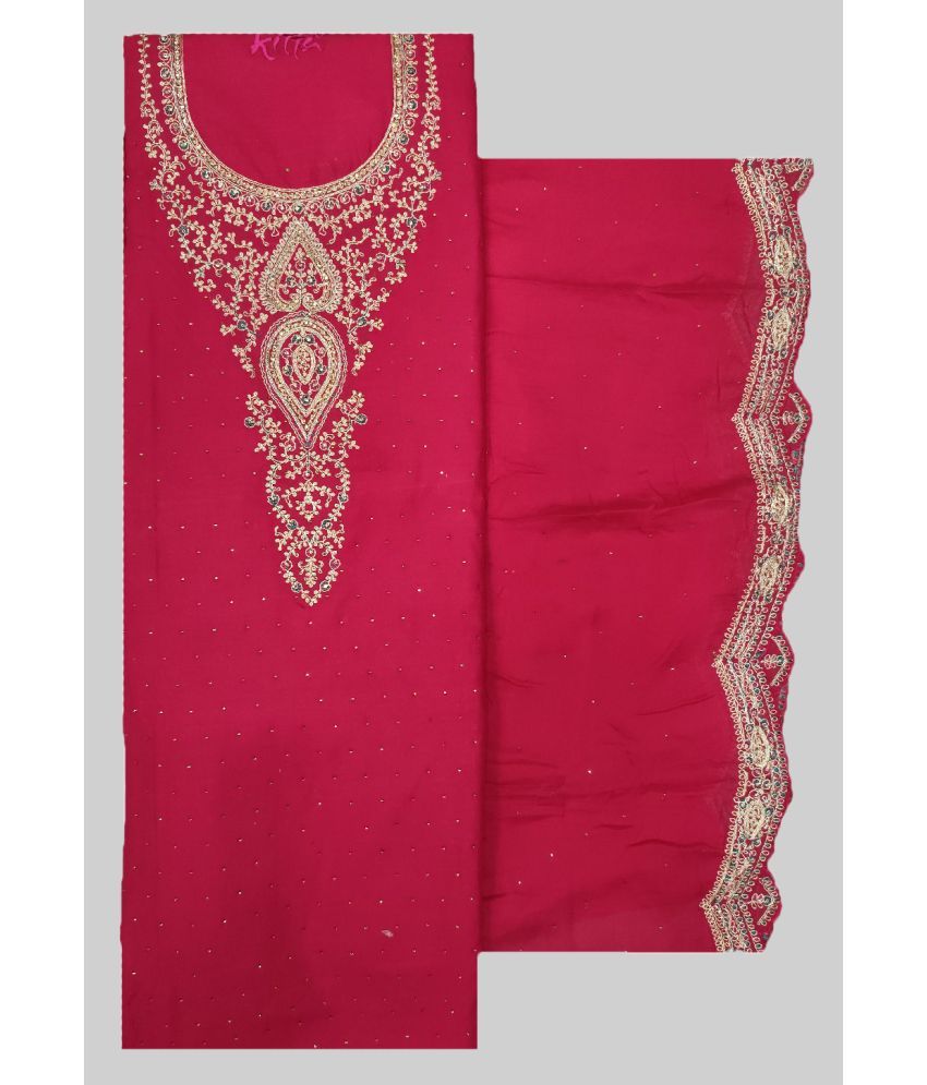     			Soul Essence Unstitched Cotton Blend Embroidered Dress Material - Red ( Pack of 1 )