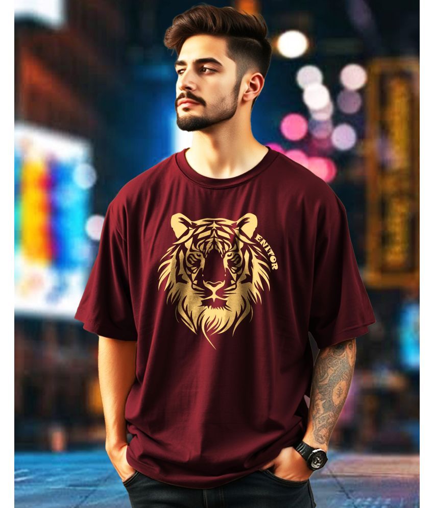     			AUSK Cotton Blend Oversized Fit Printed Half Sleeves Men's Round T-Shirt - Maroon ( Pack of 1 )