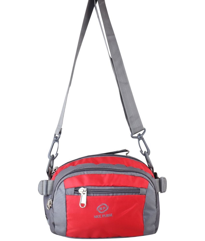     			NICE BAG Sling Bag Polyster Set of 1 ( Red,Dark Grey )