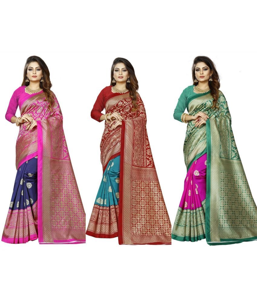     			RUNAYA NX Art Silk Printed Saree With Blouse Piece ( Multicolor , Pack of 3 )