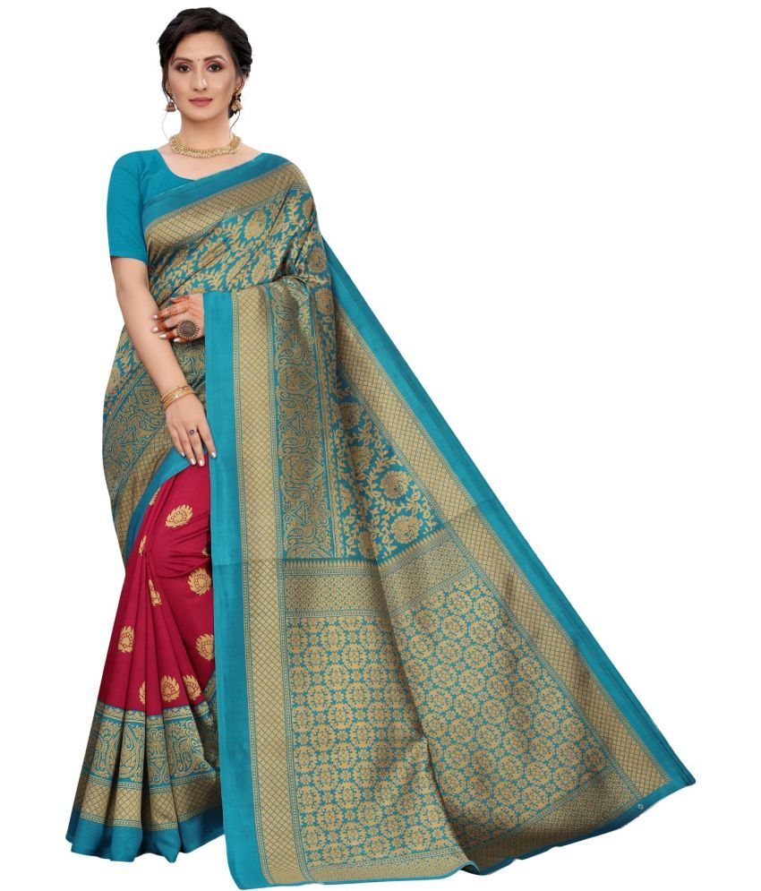     			RUNAYA NX Art Silk Printed Saree With Blouse Piece ( Blue , Pack of 1 )