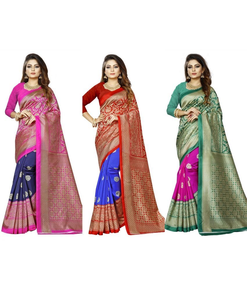     			RUNAYA NX Art Silk Printed Saree With Blouse Piece ( Multicolor , Pack of 3 )