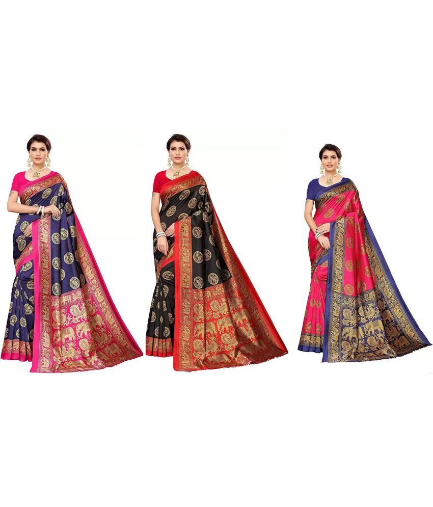     			RUNAYA NX Art Silk Printed Saree With Blouse Piece ( Multicolor , Pack of 3 )