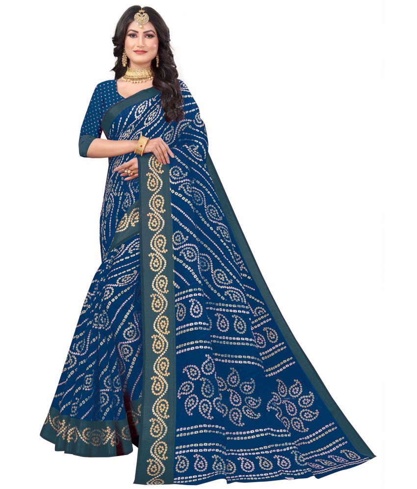     			RUNAYA NX Cotton Blend Printed Saree With Blouse Piece ( Blue , Pack of 1 )