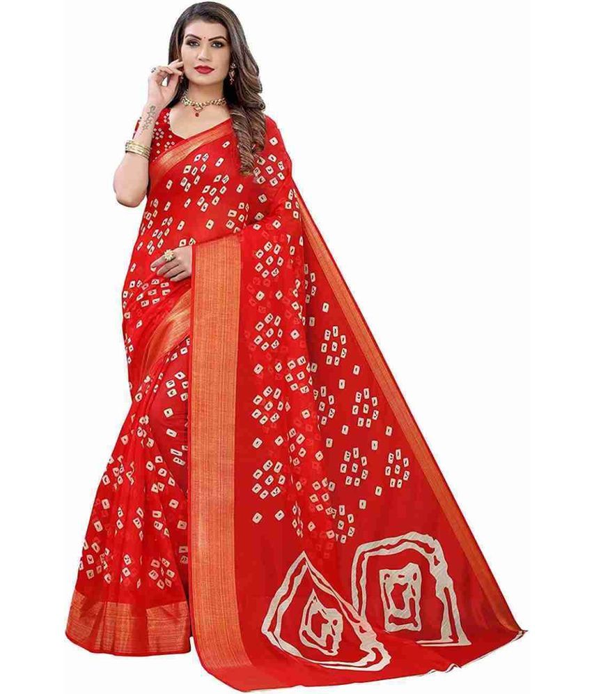     			RUNAYA NX Cotton Blend Printed Saree With Blouse Piece ( Red , Pack of 1 )