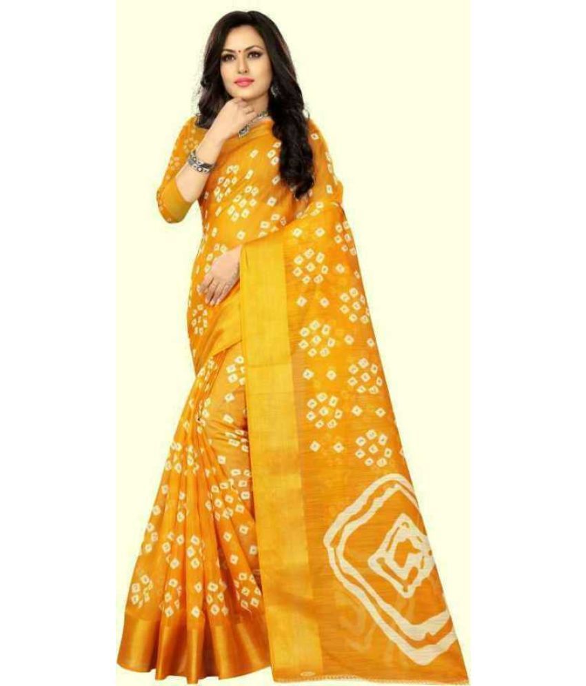     			RUNAYA NX Cotton Blend Printed Saree With Blouse Piece ( Yellow , Pack of 1 )