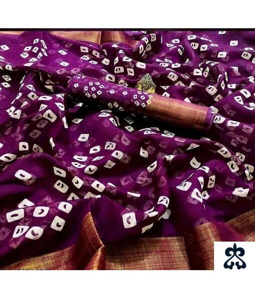     			RUNAYA NX Cotton Blend Printed Saree With Blouse Piece ( Purple , Pack of 1 )