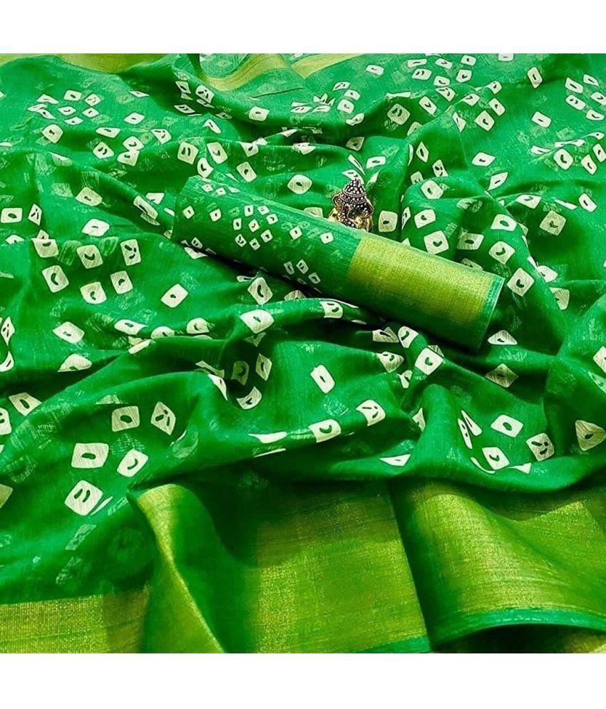     			RUNAYA NX Cotton Blend Printed Saree With Blouse Piece ( Green , Pack of 1 )