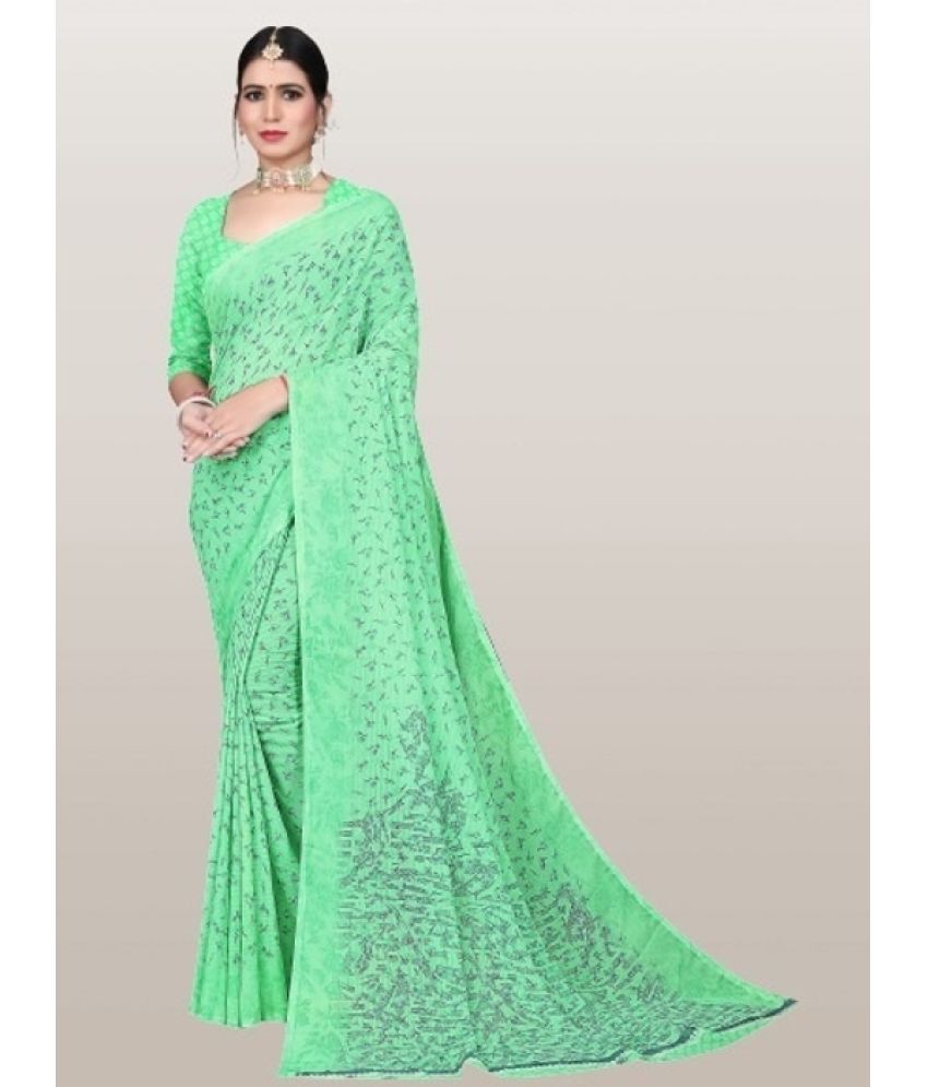     			RUNAYA NX Georgette Printed Saree With Blouse Piece ( Green , Pack of 1 )