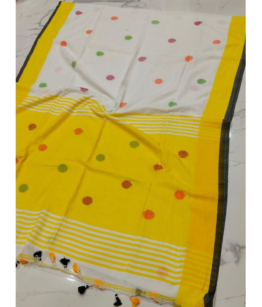     			SARADA HANDLOOM Cotton Printed Saree With Blouse Piece ( White , Pack of 1 )