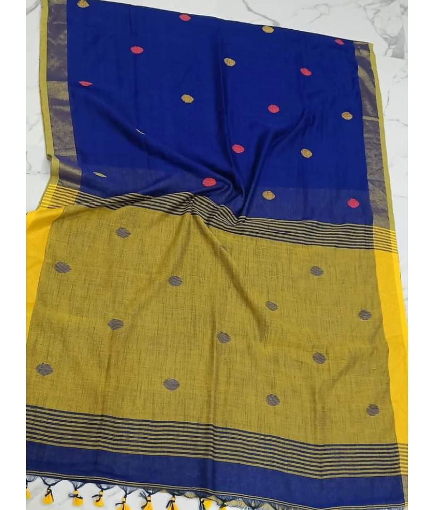     			SARADA HANDLOOM Cotton Printed Saree With Blouse Piece ( Blue , Pack of 1 )