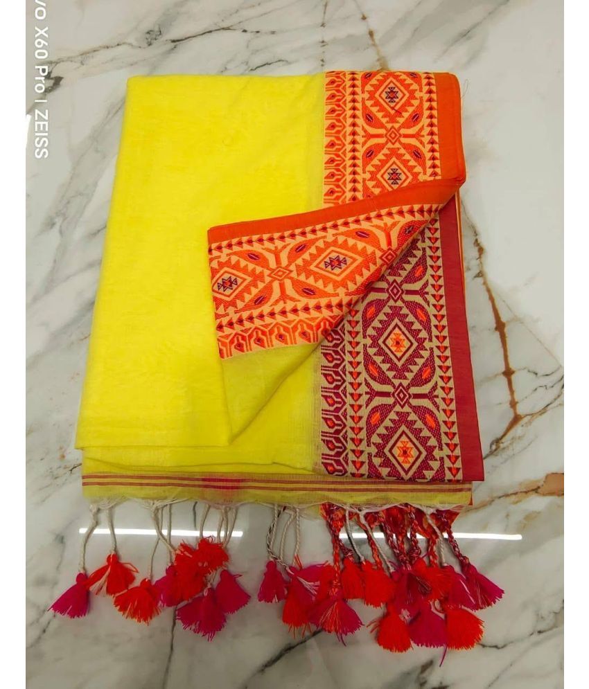     			SARADA HANDLOOM Cotton Self Design Saree With Blouse Piece ( Yellow1 , Pack of 1 )