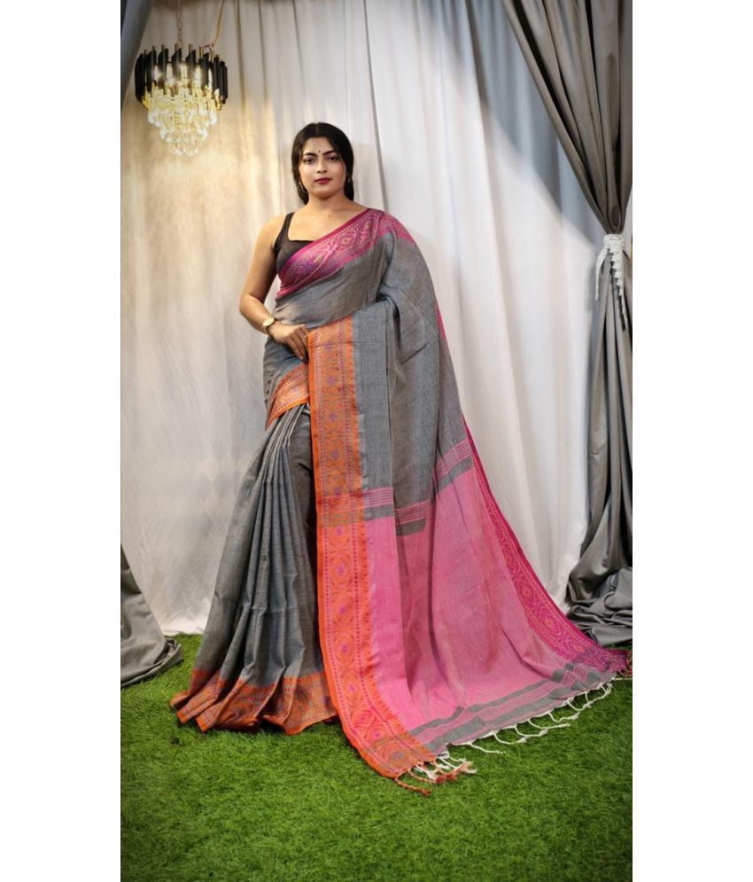     			SARADA HANDLOOM Cotton Self Design Saree With Blouse Piece ( Grey , Pack of 1 )