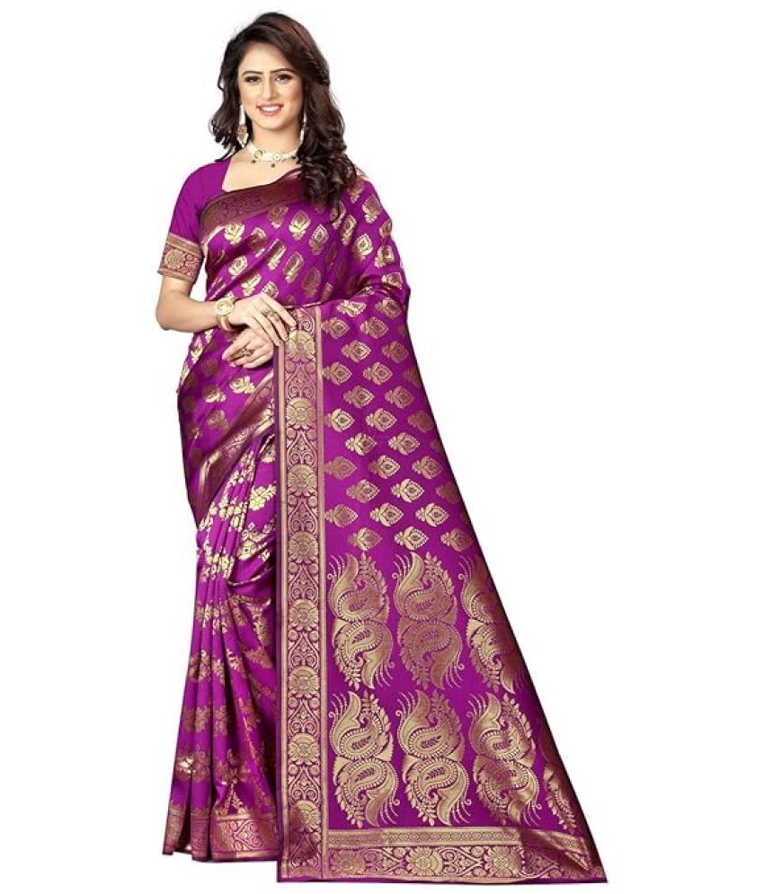     			Samai Silk Woven Saree With Blouse Piece ( Purple , Pack of 1 )