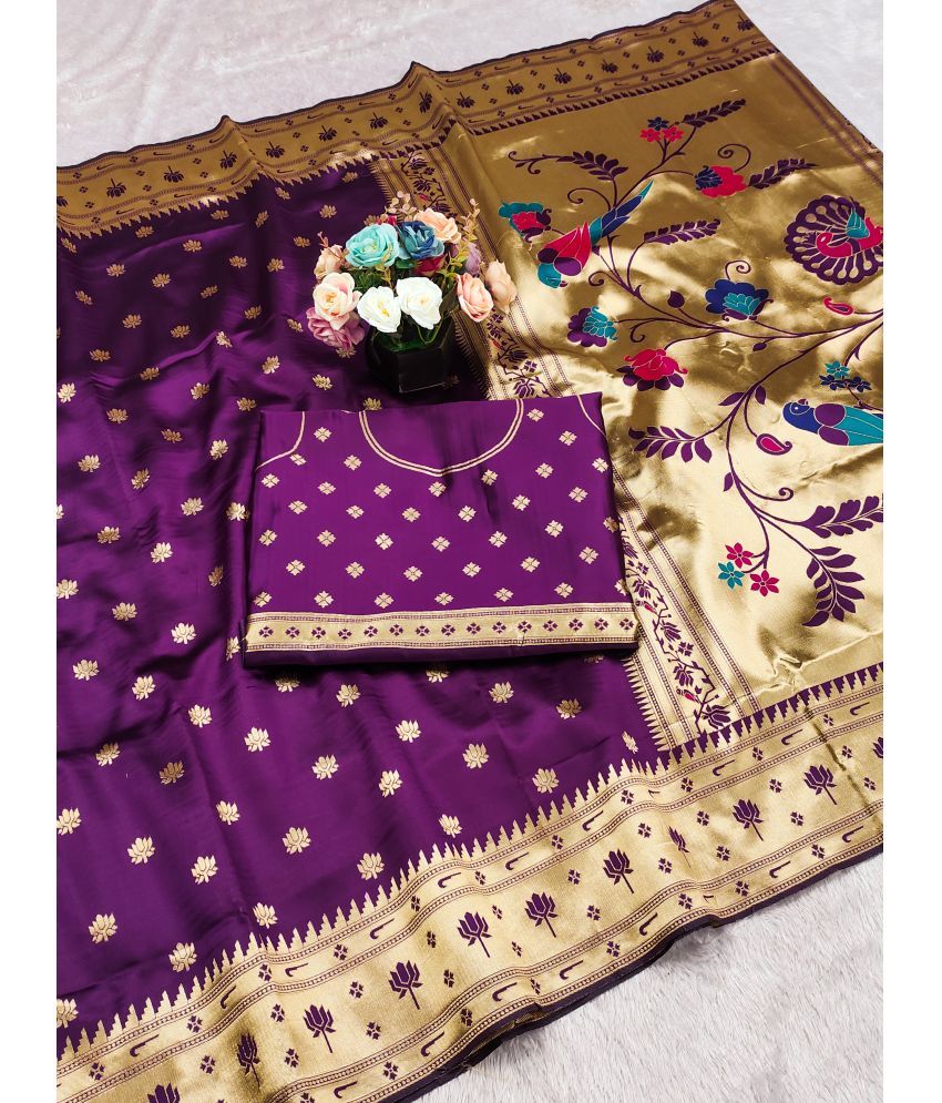     			Sindharat Fashion Banarasi Silk Woven Saree With Blouse Piece ( Purple , Pack of 1 )