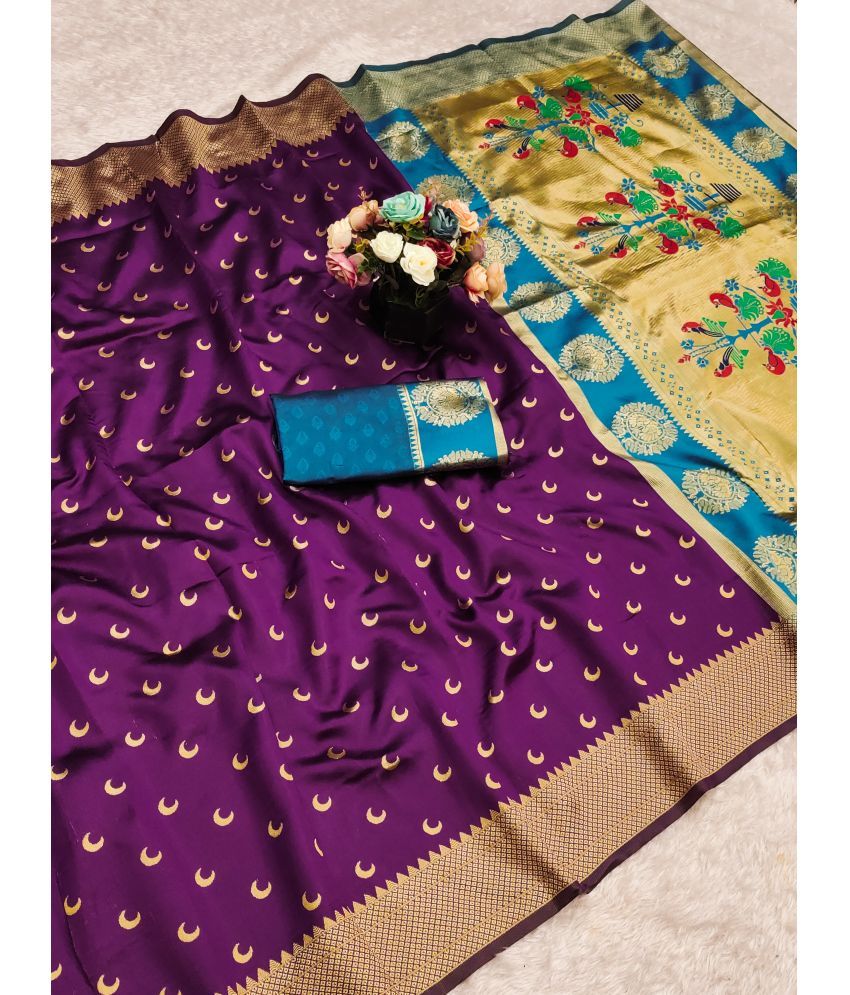     			Sindharat Fashion Banarasi Silk Woven Saree With Blouse Piece ( Purple , Pack of 1 )