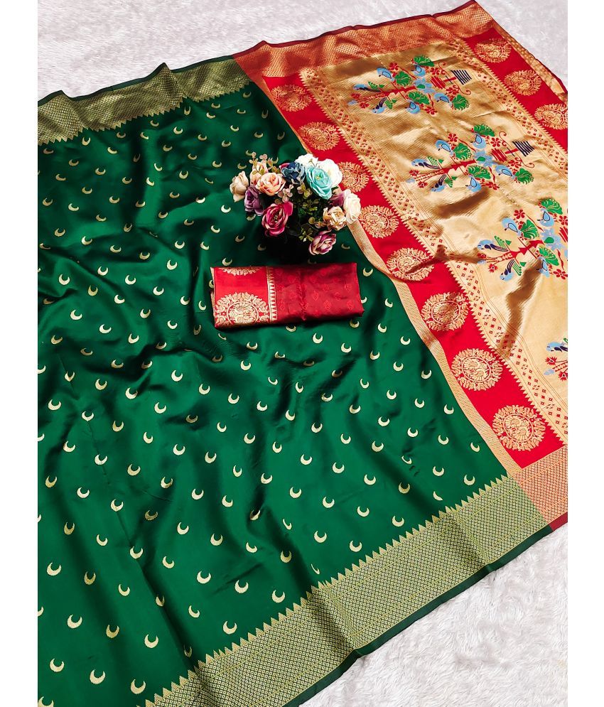     			Sindharat Fashion Banarasi Silk Woven Saree With Blouse Piece ( Green , Pack of 1 )