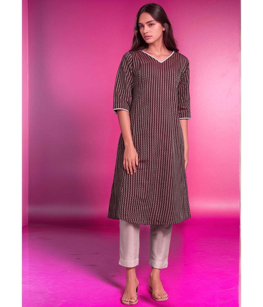     			Star Fashion Pack of 1 Cotton Striped A-line Women's Kurti - ( Multicolor )