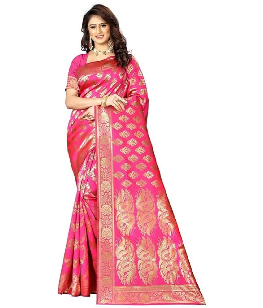     			Suntex Silk Woven Saree With Blouse Piece ( Rani , Pack of 1 )