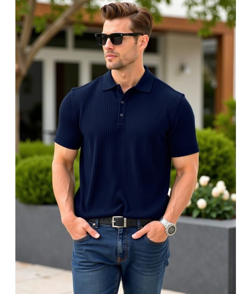     			fashion and youth Pack of 1 Cotton Blend Regular Fit Solid Half Sleeves Men's Polo T Shirt ( Navy Blue )