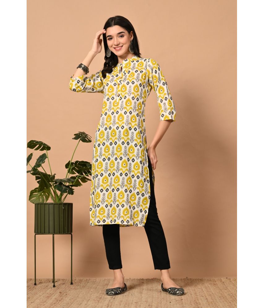     			MAUKA Pack of 1 Rayon Printed Straight Women's Kurti - ( Yellow )