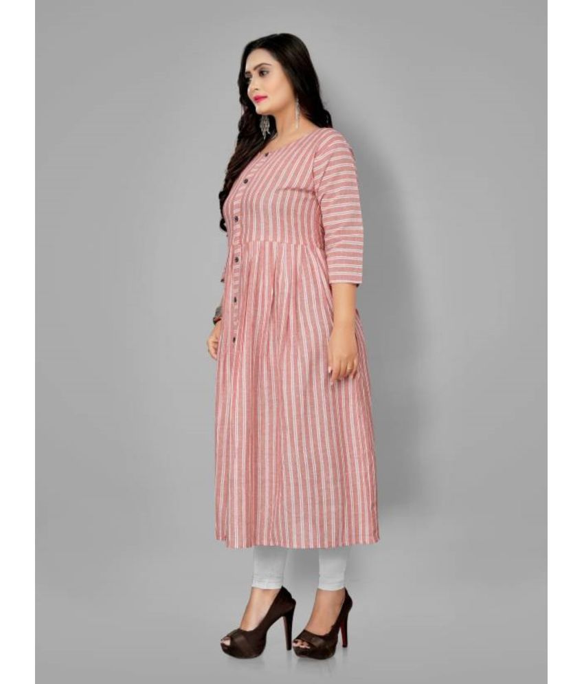     			TEXPA Pack of 1 Cotton Striped Front Slit Women's Kurti - ( Pink )