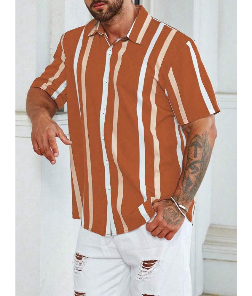     			Bombay Begum Poly Cotton Regular Fit Striped Half Sleeves Men's Casual Shirt - Orange ( Pack of 1 )