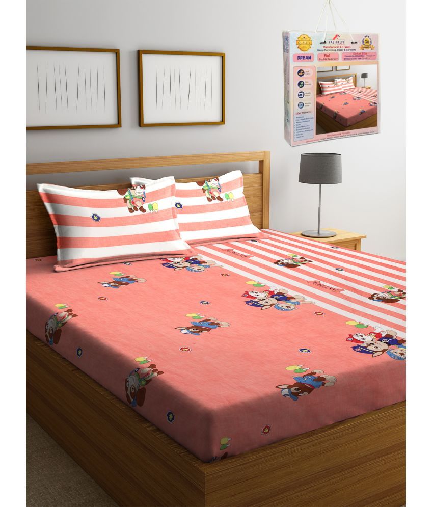     			FABINALIV Poly Cotton 1 Double Bedsheet with 2 Pillow Covers ( Orange )