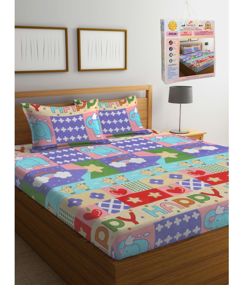     			FABINALIV Poly Cotton 1 Double Bedsheet with 2 Pillow Covers ( Multicolor )