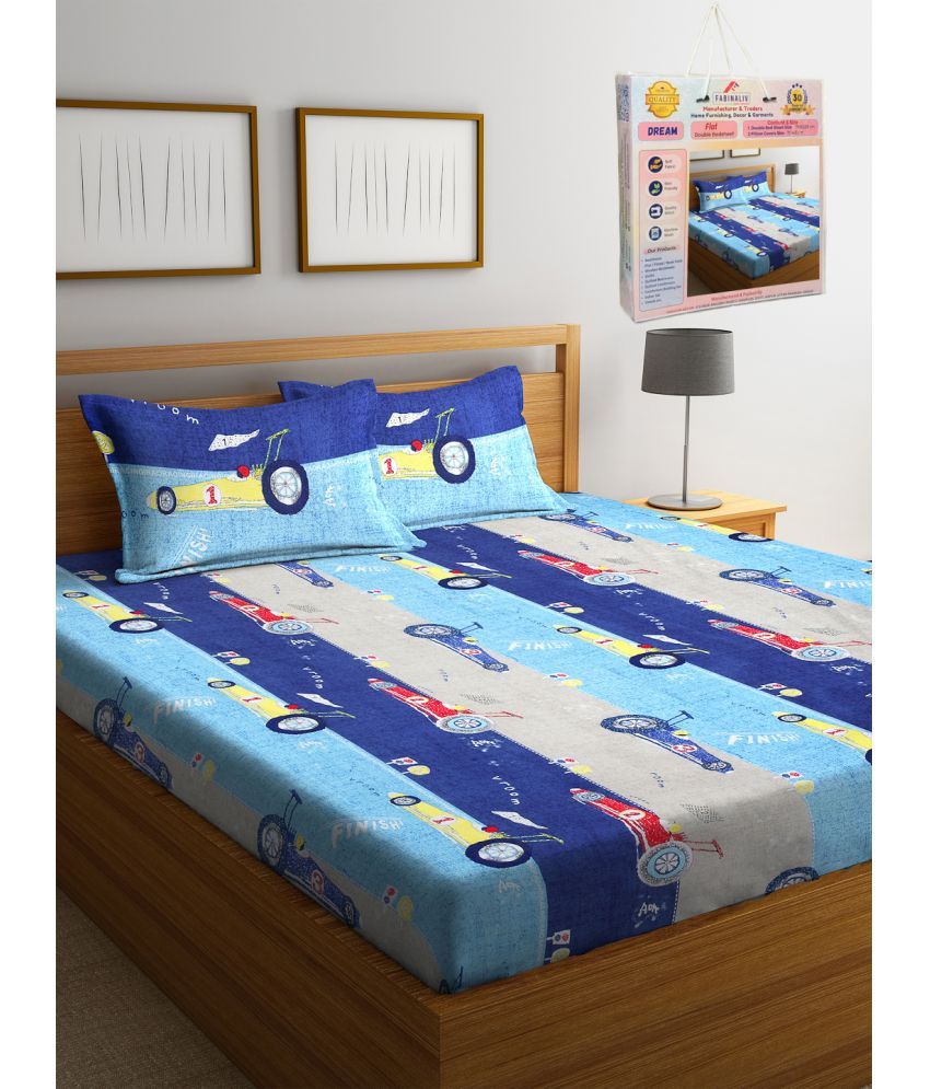     			FABINALIV Poly Cotton 1 Double Bedsheet with 2 Pillow Covers ( Navy Blue )