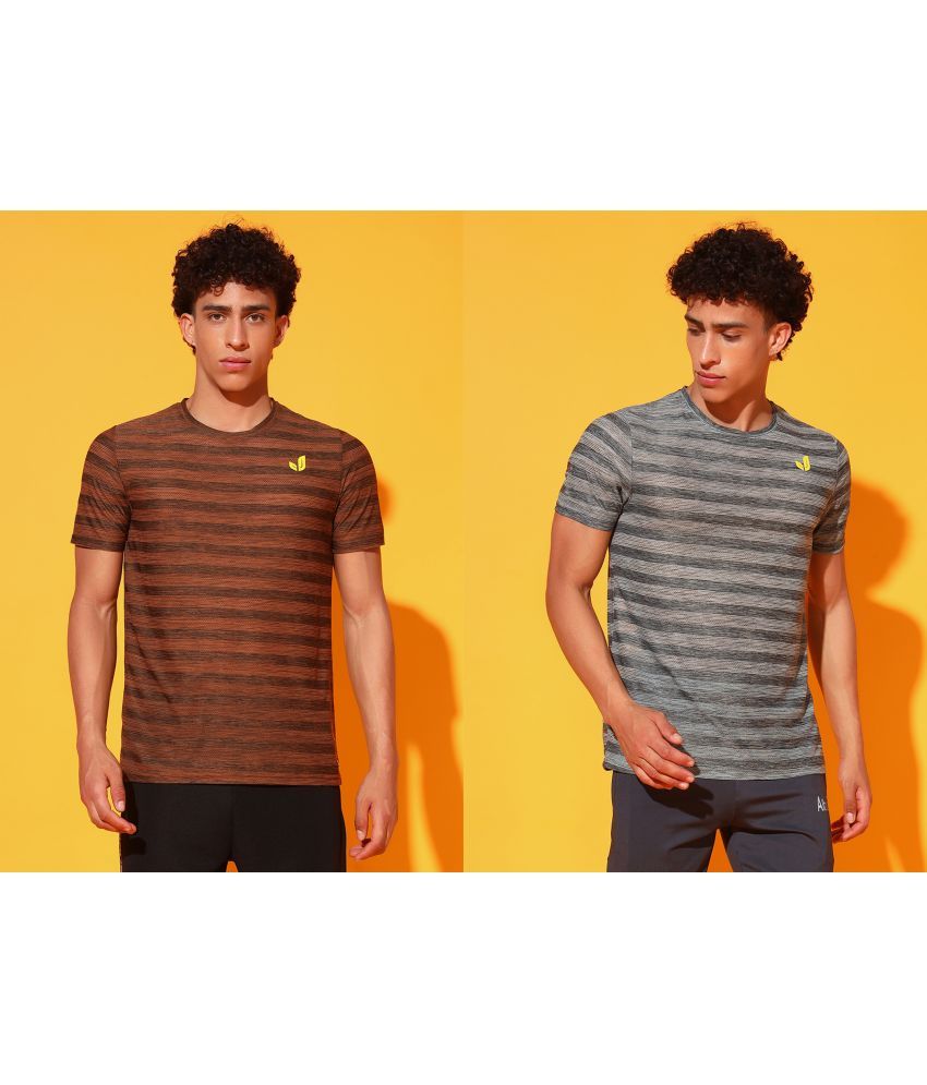     			Glito Polyester Regular Fit Striped Half Sleeves Men's Round T-Shirt - Multicolor9 ( Pack of 2 )