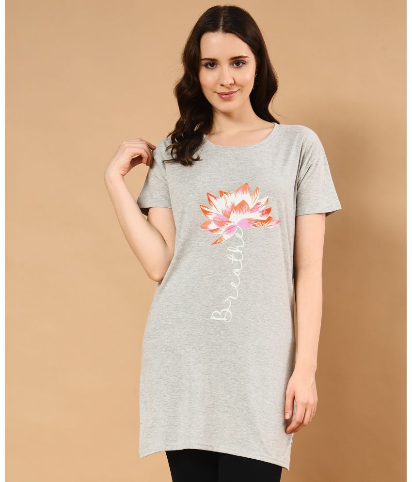     			HELL BOUND Cotton Printed Above Knee Women's T-shirt Dress - Grey ( Pack of 1 )