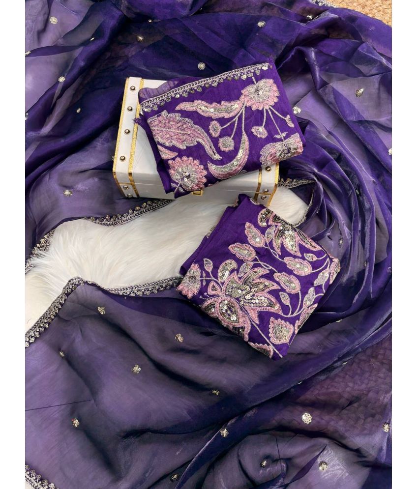     			Nayanthara Trends Silk Embellished Saree With Blouse Piece ( Purple , Pack of 1 )