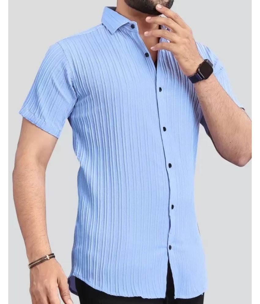     			Westchic Cotton Blend Regular Fit Self Design Half Sleeves Men's Casual Shirt - Blue ( Pack of 1 )