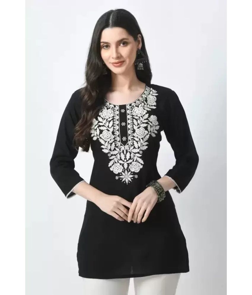     			Westchic Pack of 1 Rayon Solid Straight Women's Kurti - ( Black )