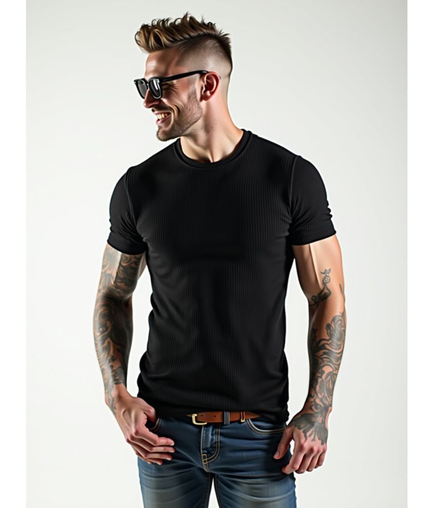     			fashion and youth Cotton Blend Regular Fit Solid Half Sleeves Men's Round T-Shirt - Black ( Pack of 1 )