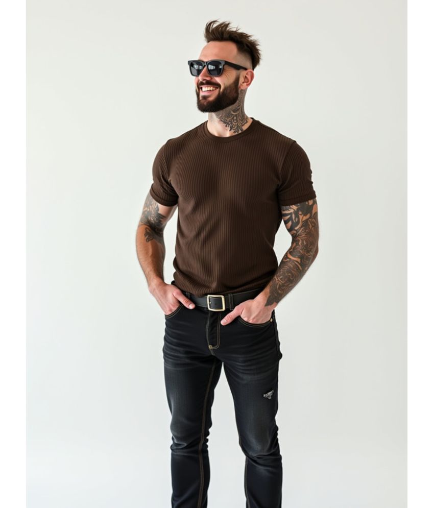     			fashion and youth Cotton Blend Regular Fit Solid Half Sleeves Men's Round T-Shirt - Brown ( Pack of 1 )