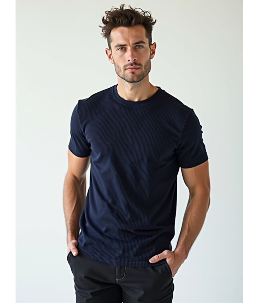     			fashion and youth Cotton Blend Regular Fit Solid Half Sleeves Men's Round T-Shirt - Navy Blue ( Pack of 1 )